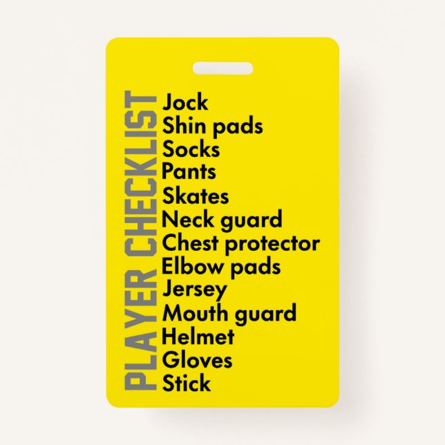 Ice Hockey Gear Checklist ID Badge (Back)