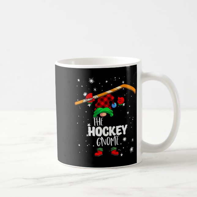 Ice Hockey Gnome Red Buffalo Plaid Matching Family Coffee Mug (Right)