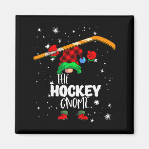 Ice Hockey Gnome Red Buffalo Plaid Matching Family Magnet