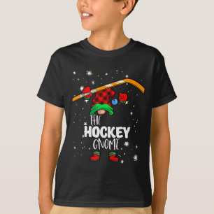 Ice Hockey Gnome Red Buffalo Plaid Matching Family T-Shirt