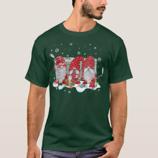 Ice Hockey Gnomes Christmas Lights Tree Xmas Snow  T-Shirt