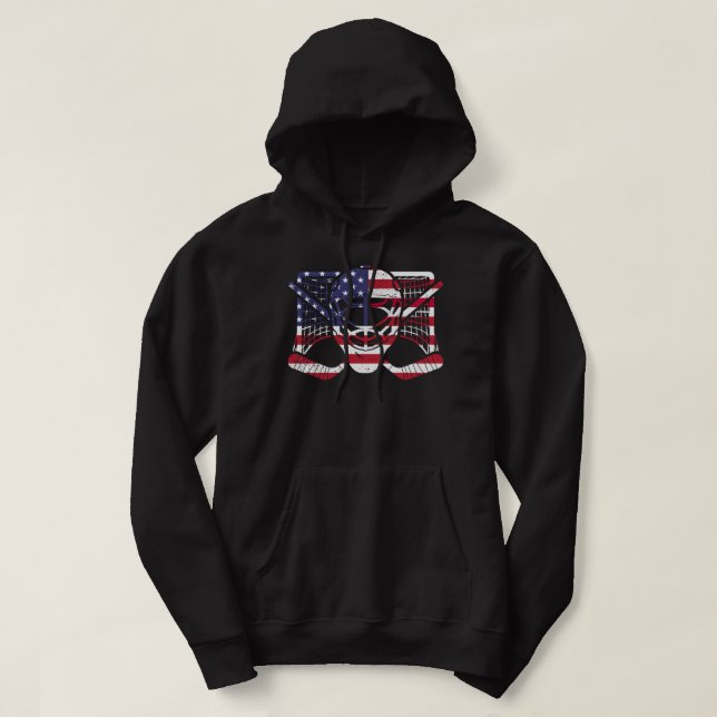Ice Hockey Goalie American Flag USA Goalie mask 4t Hoodie (Design Front)
