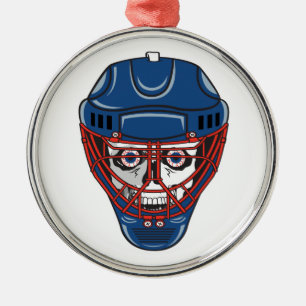 ice hockey goalie mask skull design metal ornament
