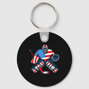 Ice Hockey Goalie Player Usa Flag Vintage Key Ring