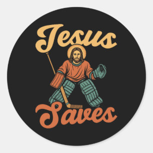 Ice Hockey Goalie Vintage Goalkeeper Jesus Jesus S Classic Round Sticker