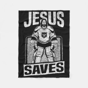 Ice Hockey Goalie Vintage Goalkeeper Jesus Jesus S Fleece Blanket