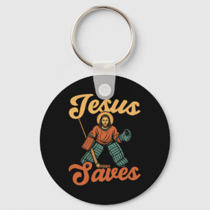 Ice Hockey Goalie Vintage Goalkeeper Jesus Jesus S Key Ring