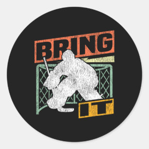 Ice Hockey Goalie Vintage Goalkeeper Retro Bring I Classic Round Sticker