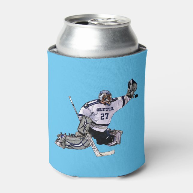 Ice Hockey Goalkeeper With Your Name Drawing Can Cooler (Can Front)