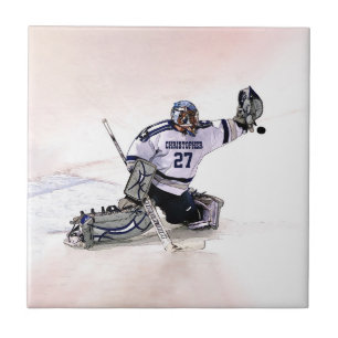 Ice Hockey Goalkeeper With Your Name Drawing Ceramic Tile