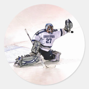 Ice Hockey Goalkeeper With Your Name Drawing Classic Round Sticker