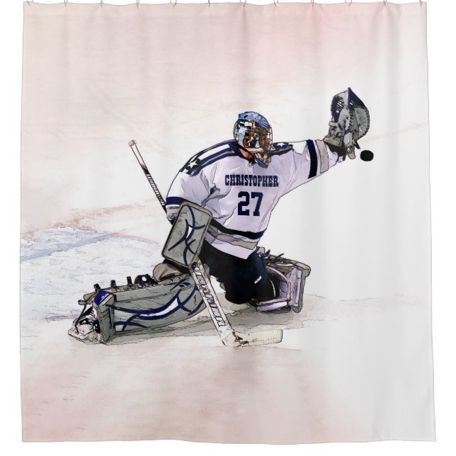 Ice Hockey Goalkeeper With Your Name Drawing Shower Curtain (Front)
