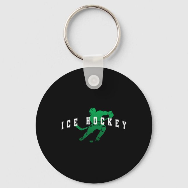 Ice Hockey Green Team Player Varsity Text  Key Ring (Front)