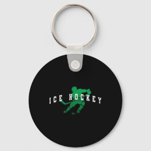 Ice Hockey Green Team Player Varsity Text Key Ring