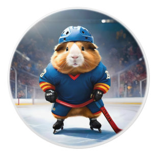 Ice Hockey Guinea Pig, Ceramic Knob