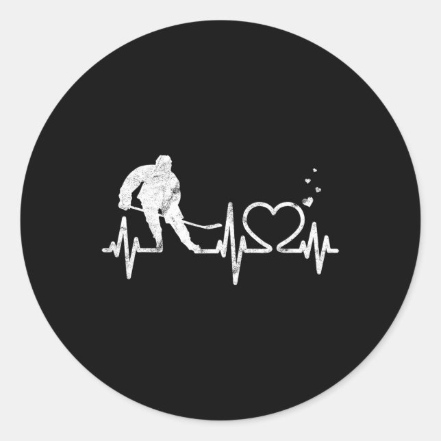 Ice Hockey Heart Valentines Heartbeat Boys Girl Go Classic Round Sticker (Front)