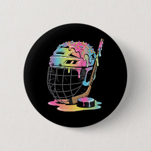 Ice Hockey Helmet Stick Puck Hockey Drip Boys Yout 6 Cm Round Badge