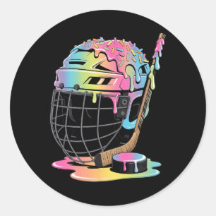 Ice Hockey Helmet Stick Puck Hockey Drip Boys Yout Classic Round Sticker