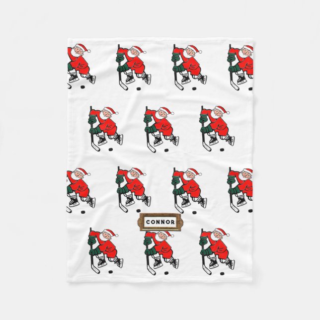 Ice Hockey Holiday Gift Fleece Blanket (Front)