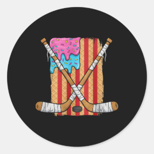 Ice Hockey Ice Cream Drip Boys American Flag Youth Classic Round Sticker
