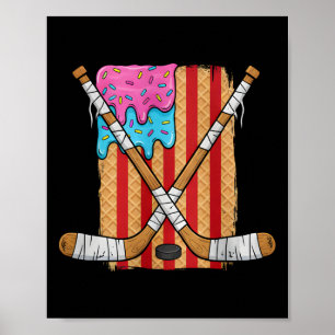 Ice Hockey Ice Cream Drip Boys American Flag Youth Poster