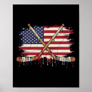 Ice Hockey Ice Cream Drip Boys American Flag Youth Poster