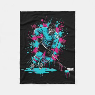 Ice Hockey Ice Cream Drip Number 12 12th Birthday Fleece Blanket