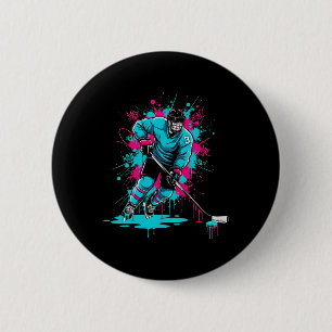 Ice Hockey Ice Cream Drip Number 3 Boys 3rd Birthd 6 Cm Round Badge
