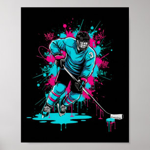 Ice Hockey Ice Cream Drip Number 3 Boys 3rd Birthd Poster