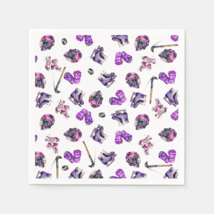 Ice Hockey Ice-Skating Girls Pink Purple Birthday Napkin