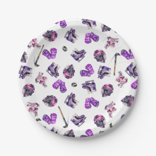 Ice Hockey Ice-Skating Girls Pink Purple  Paper Plate