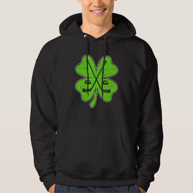 Ice Hockey Irish Lucky Shamrock Clovers St Patrick Hoodie (Front)