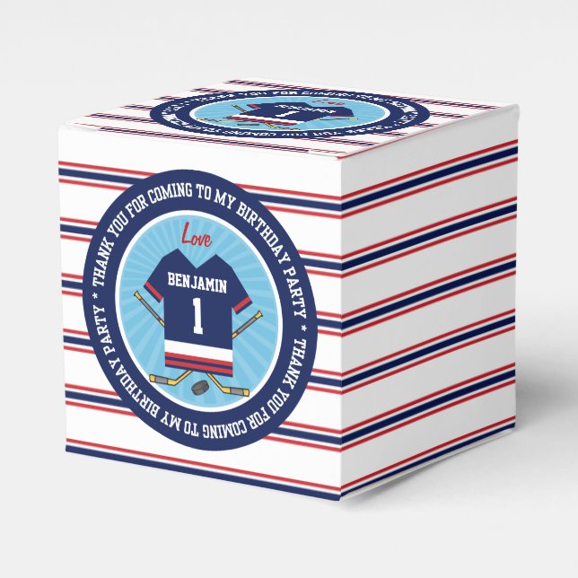 Ice Hockey Jersey 1st Birthday Thank you Favour Box (Front Side)