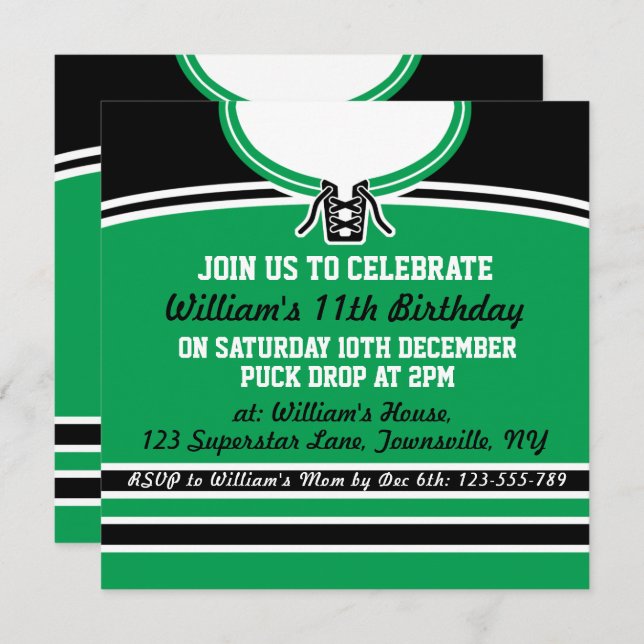 Ice Hockey Jersey Themed Party Invite Template (Front/Back)