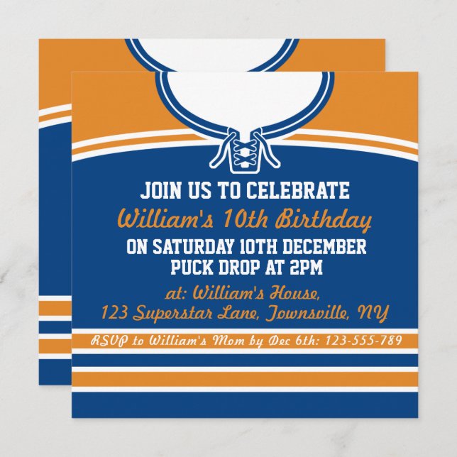 Ice Hockey Jersey Themed Party Invite Template (Front/Back)