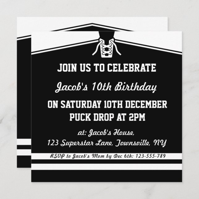 Ice Hockey Jersey Themed Party Invites Template (Front/Back)
