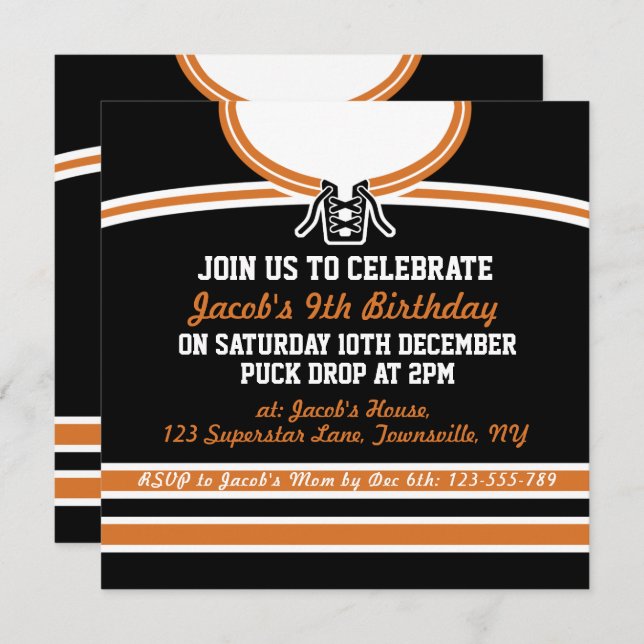 Ice Hockey Jersey Themed Party Invites Template (Front/Back)