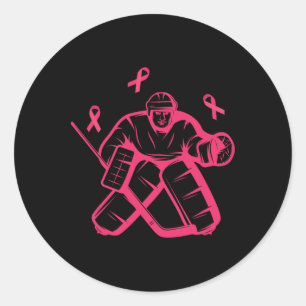 Ice Hockey Keeper Pink Ribbon Breast Cancer Awaren Classic Round Sticker