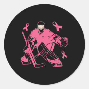 Ice Hockey Keeper Pink Ribbon Breast Cancer Awaren Classic Round Sticker
