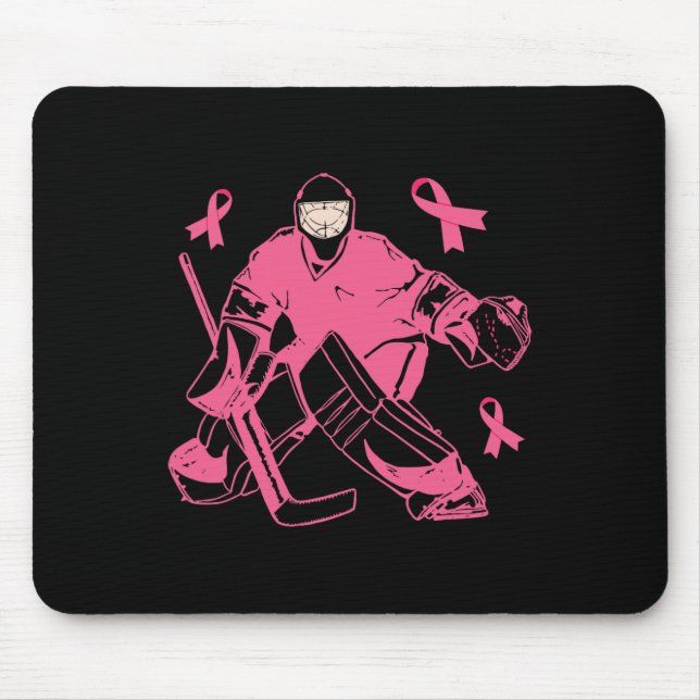Ice Hockey Keeper Pink Ribbon Breast Cancer Awaren Mouse Pad (Front)