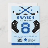 Ice Hockey Kids Birthday Party Blue Invitation