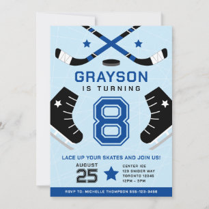 Ice Hockey Kids Birthday Party Blue Invitation