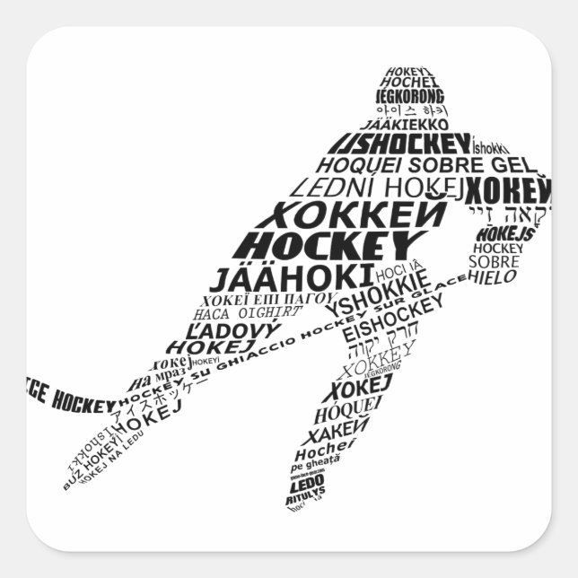 Ice Hockey Languages Text Art Square Sticker (Front)