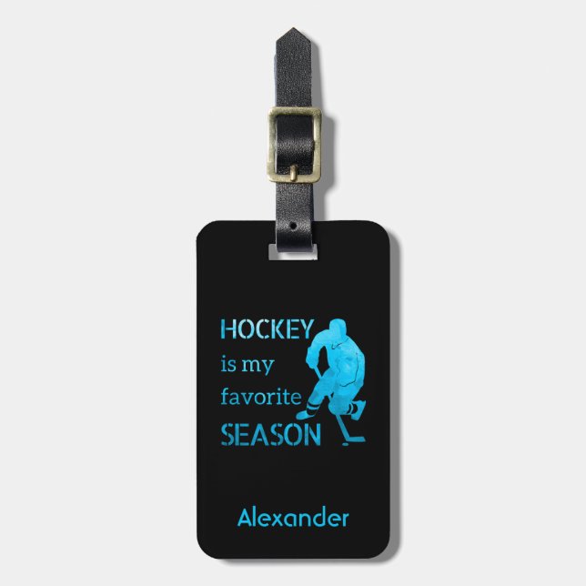 Ice Hockey luggage tag favorite season turquoise (Front Vertical)