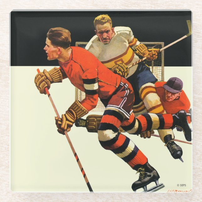 Ice Hockey Match Glass Coaster (Front)