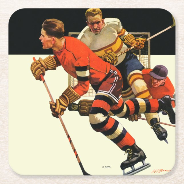 Ice Hockey Match Square Paper Coaster (Front)