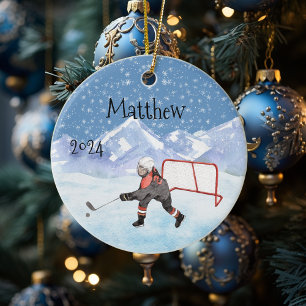 Ice Hockey name Personalised Watercolor   Ceramic Ornament