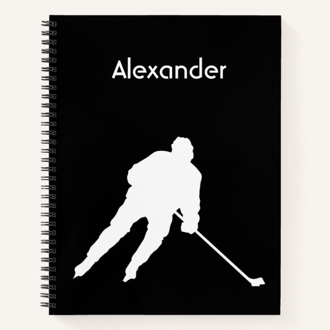 Ice Hockey notebook player silhouette black white (Front)