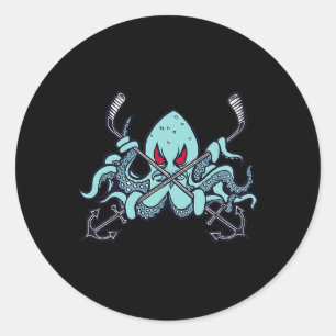 Ice Hockey Octopus Squid Ocean Sea Monster Beast Classic Round Sticker