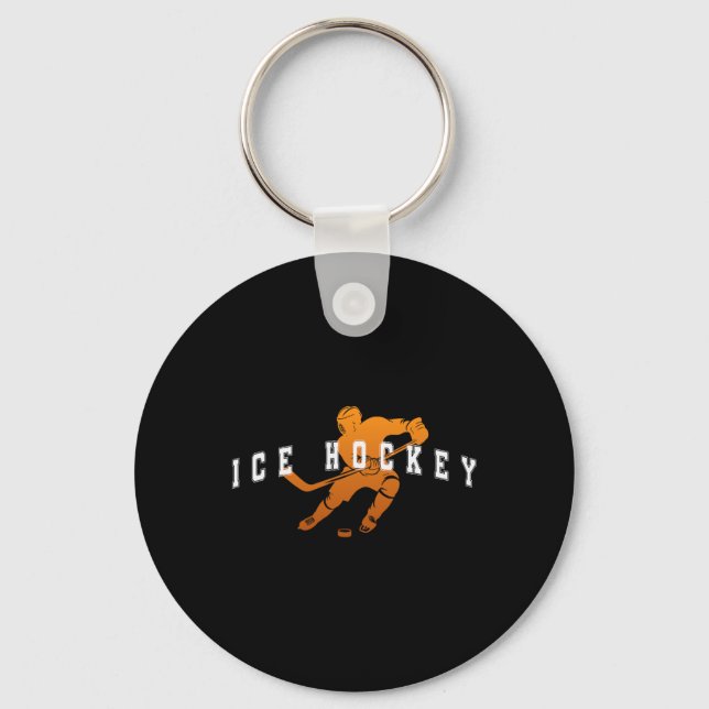 Ice Hockey Orange Team Player Varsity Text  Key Ring (Front)